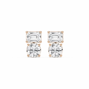 2 ctw Toi et Moi Emerald and Round Lab Grown Diamond Stud Earrings Large Piece Polygonal Piece