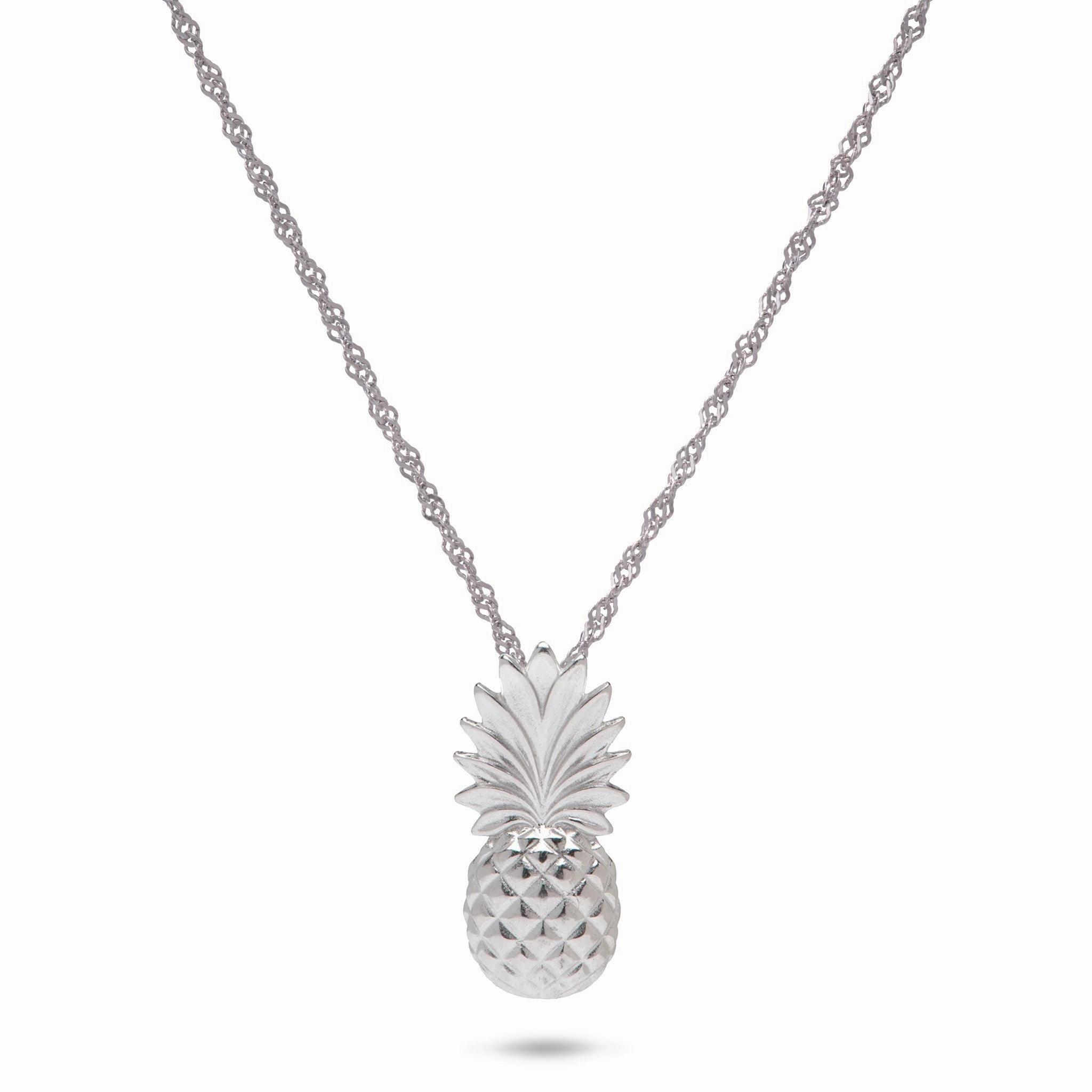 Minimal Sparkle Elegant Statement 18" Pineapple Pendant Necklace in Sterling Silver - 18mm