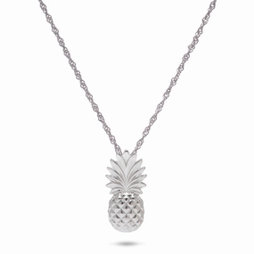 Minimal Sparkle Elegant Statement 18" Pineapple Pendant Necklace in Sterling Silver - 18mm