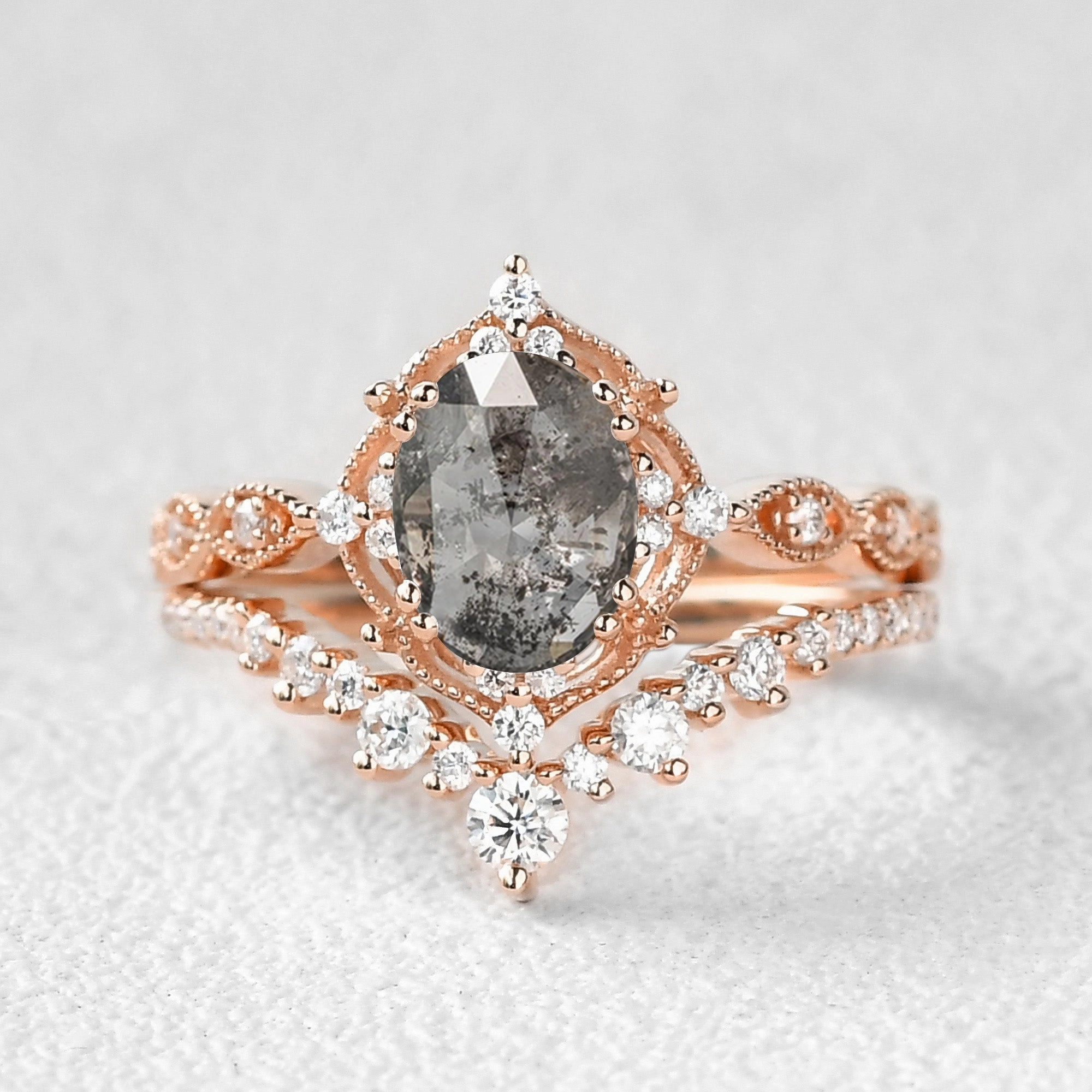 Salt and Pepper Diamonds Engagement Ring Sets 2pcs - Charlotte Celebration Style