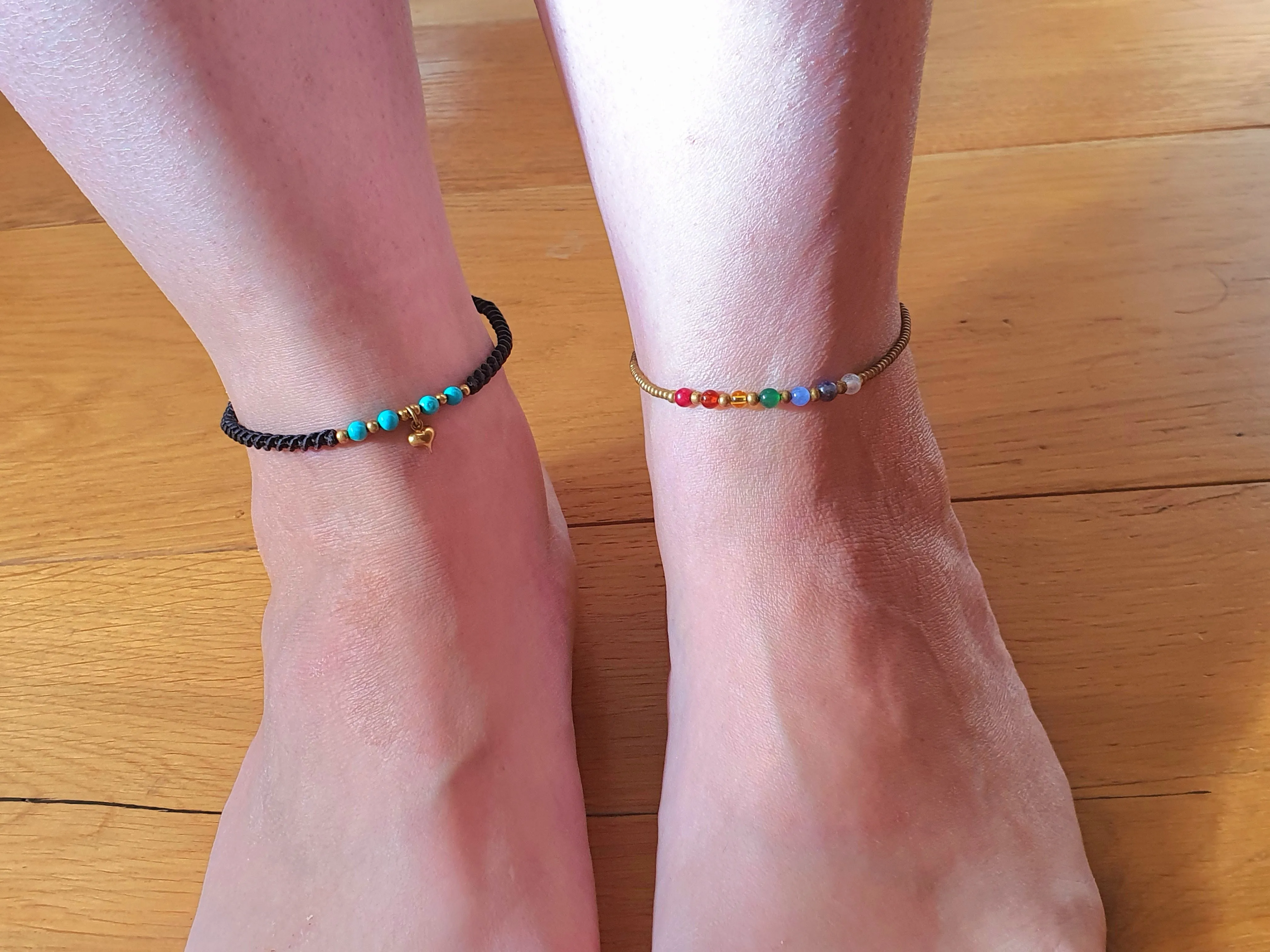 Rainbow crystal beaded anklet, chakra gemstone & gold bead, rubellite orange agate citrine jade blue agate amethyst rose quartz, beaded stacking
