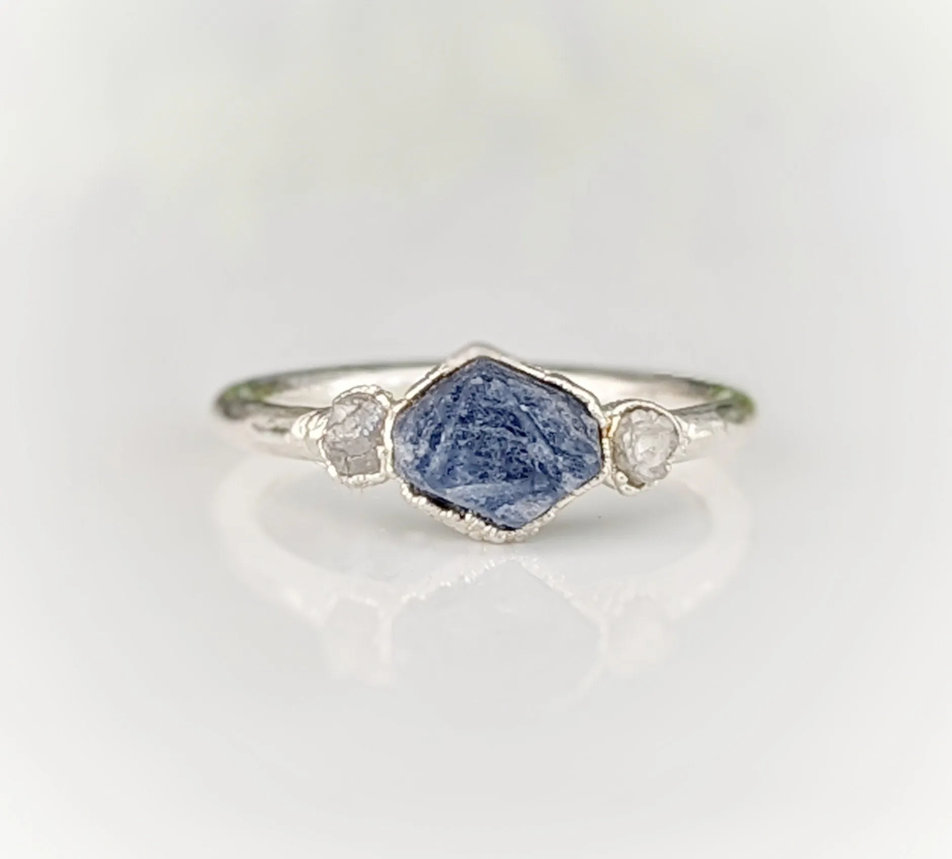Raw Sapphire & rough diamond ring