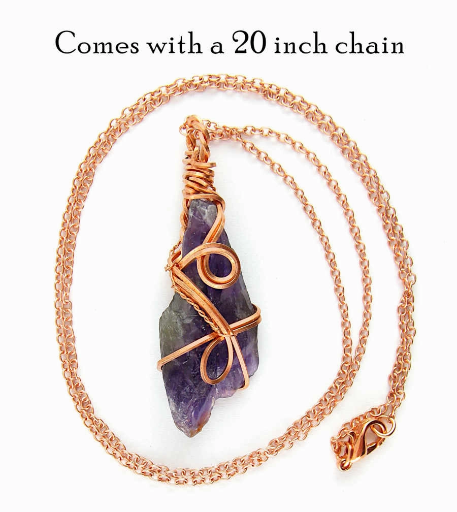 Raw Amethyst Crystal Point Pendant ?C Handmade Copper Wire Wrapped Necklace for Healing & Protection Seasonal Accent