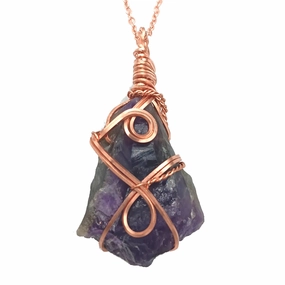 Genuine Smile Raw Amethyst Crystal Point Pendant ?C Handmade Copper Wire Wrapped Necklace for Healing & Protection
