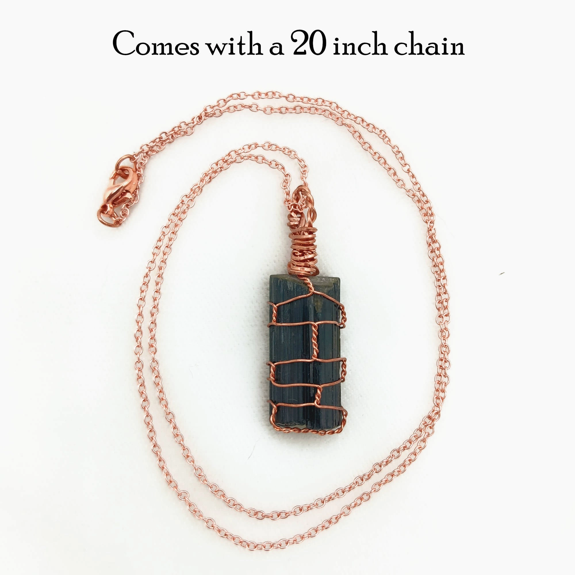 Seasonal Adornment Raw Black Tourmaline Crystal Pendant Necklace, Copper Wire-Wrapped, Handmade