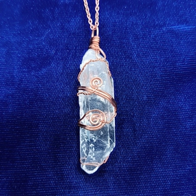 Raw Quartz Crystal Point Pendant Necklace, Spiral Copper Wire-Wrapped, with 24" Chain - Handmade - 3 Sizes Minimal Gift