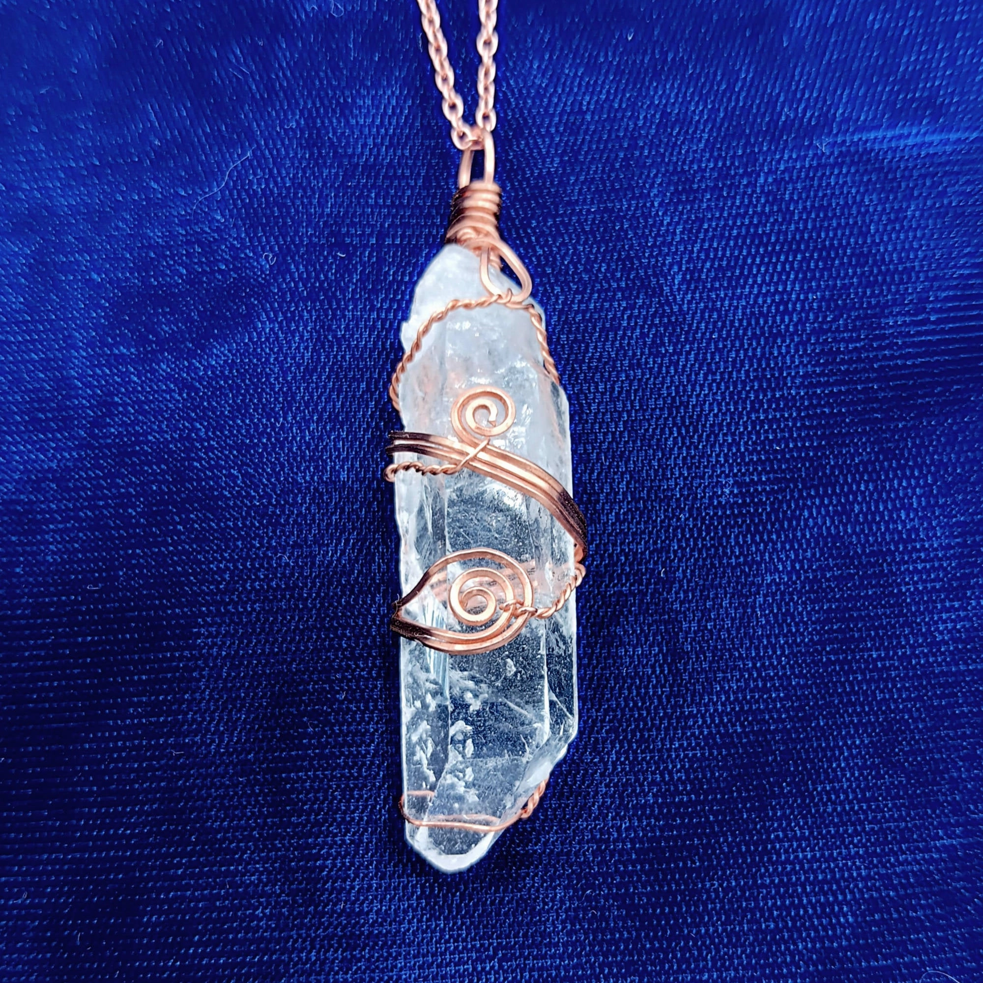 Raw Quartz Crystal Point Pendant Necklace, Spiral Copper Wire-Wrapped, with 24" Chain - Handmade - 3 Sizes Minimal Gift