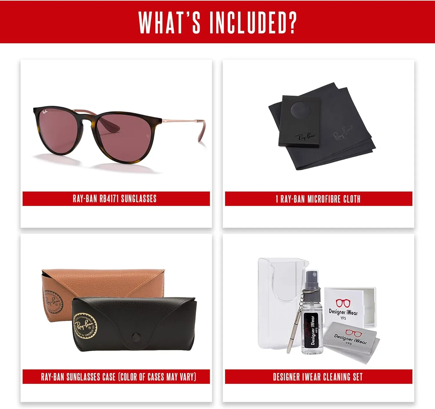 Ray-Ban RB4171 ERIKA Round Sunglasses For Women   BUNDLE with Designer iWear Eyewear Care Kit