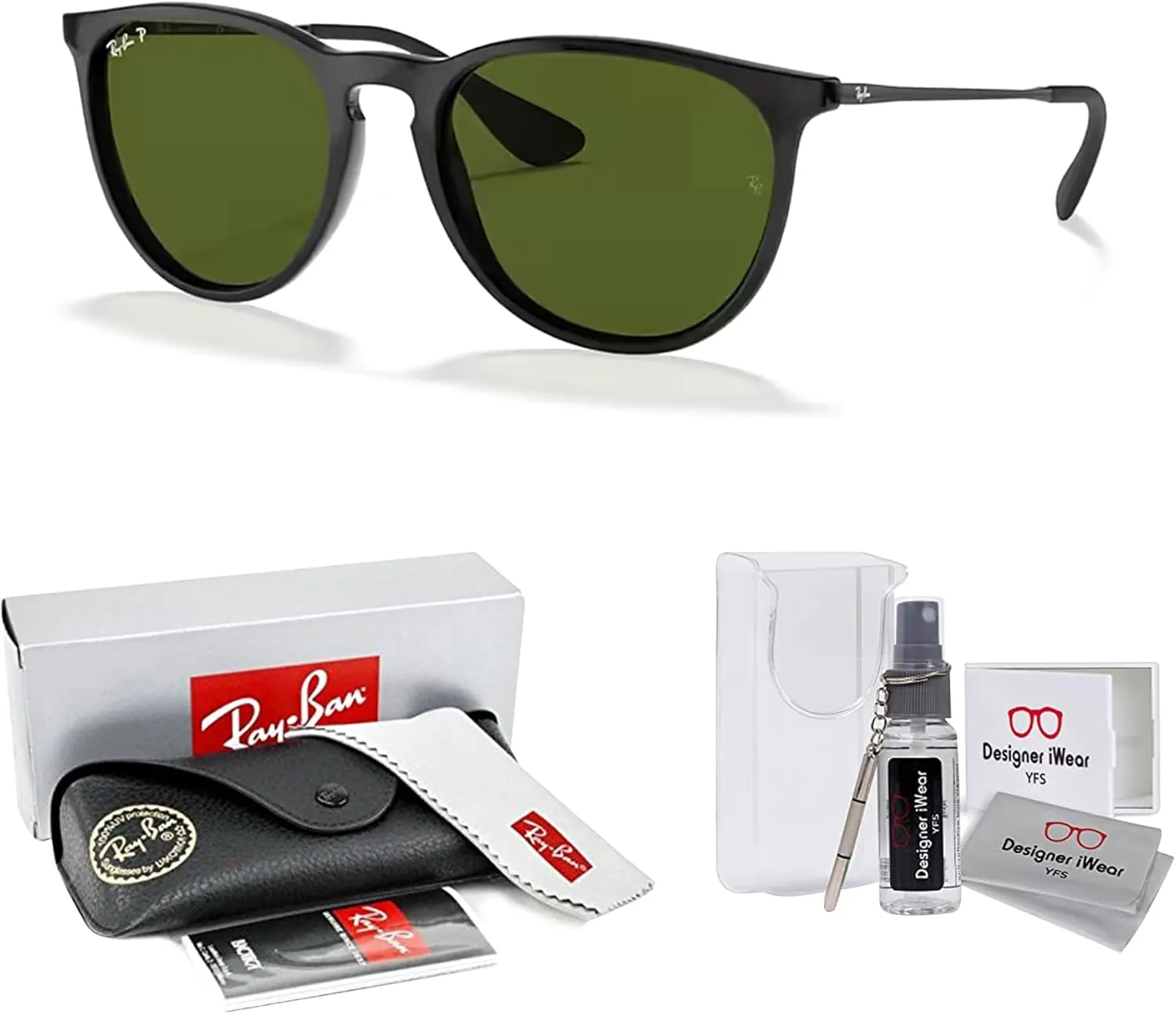 Ray-Ban RB4171 ERIKA Round Sunglasses For Women   BUNDLE with Designer iWear Eyewear Care Kit