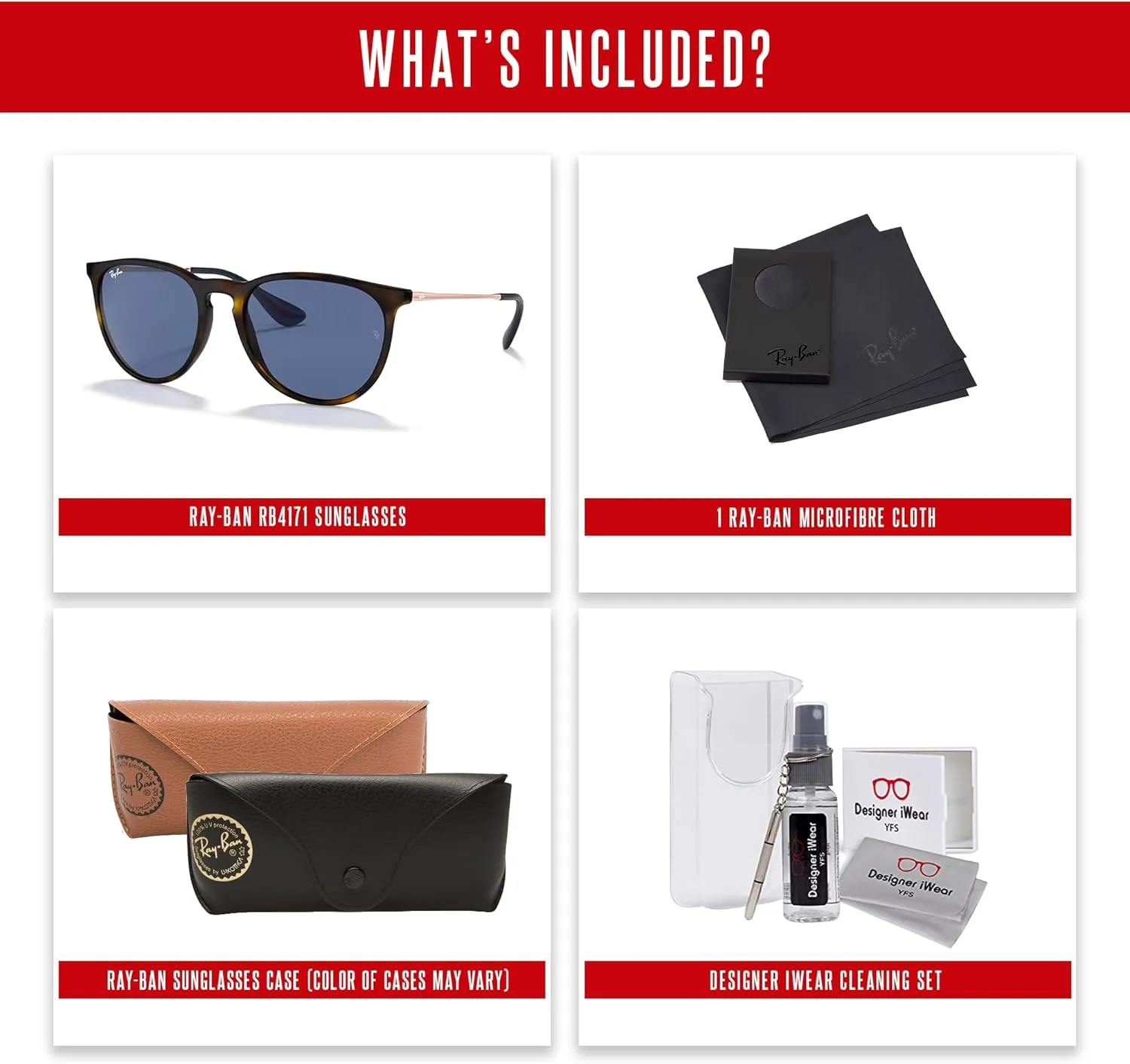 Ray-Ban RB4171 ERIKA Round Sunglasses For Women   BUNDLE with Designer iWear Eyewear Care Kit