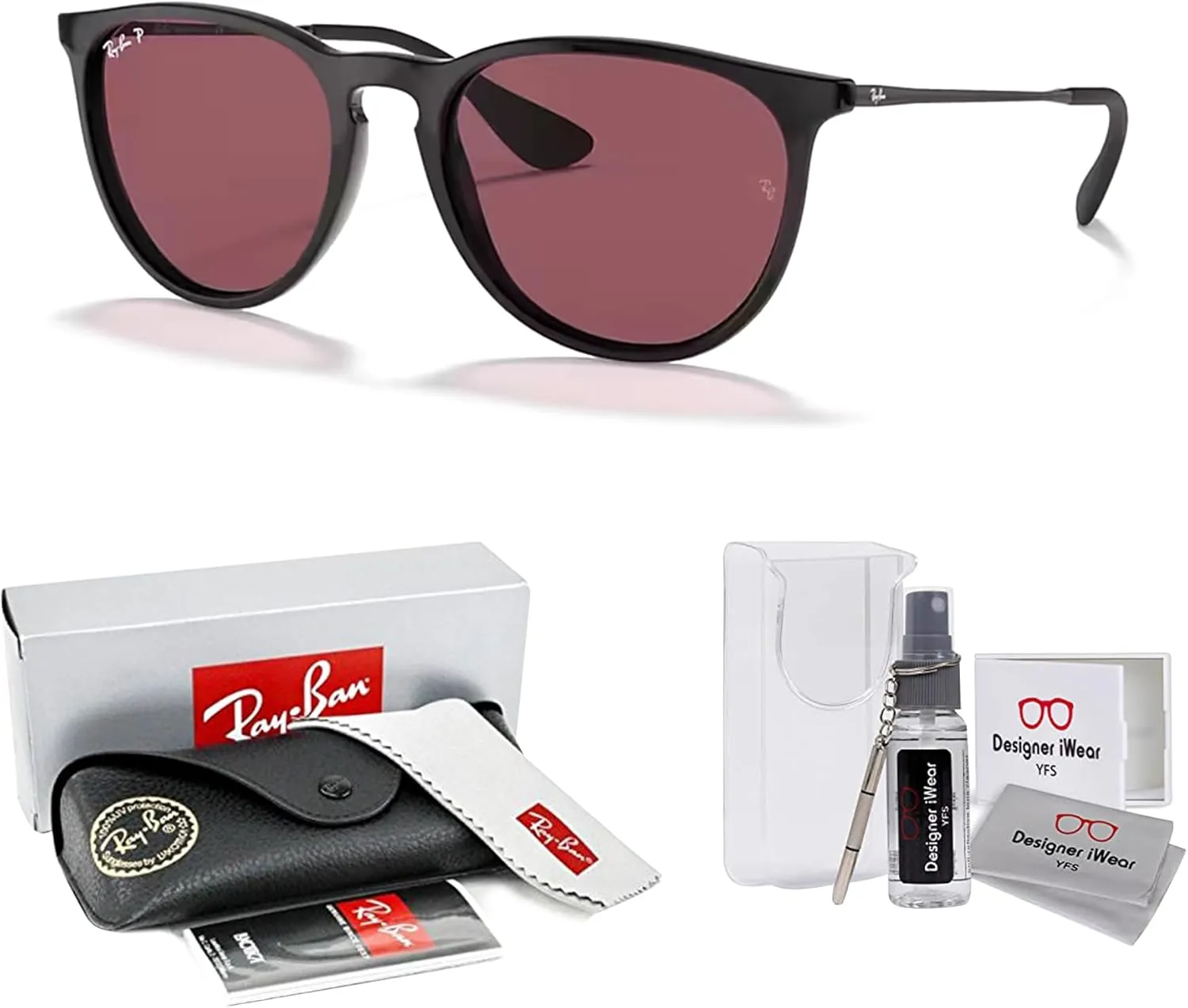 Ray-Ban RB4171 ERIKA Round Sunglasses For Women   BUNDLE with Designer iWear Eyewear Care Kit