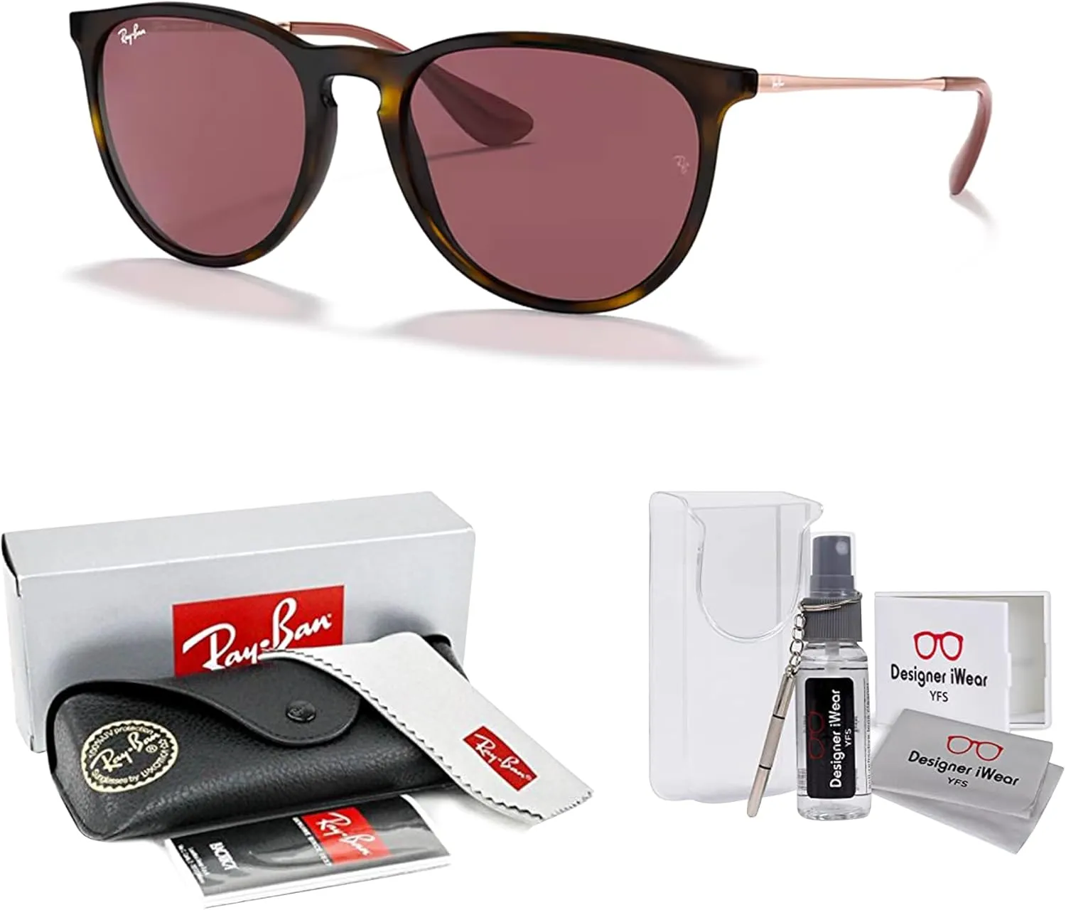 Ray-Ban RB4171 ERIKA Round Sunglasses For Women   BUNDLE with Designer iWear Eyewear Care Kit