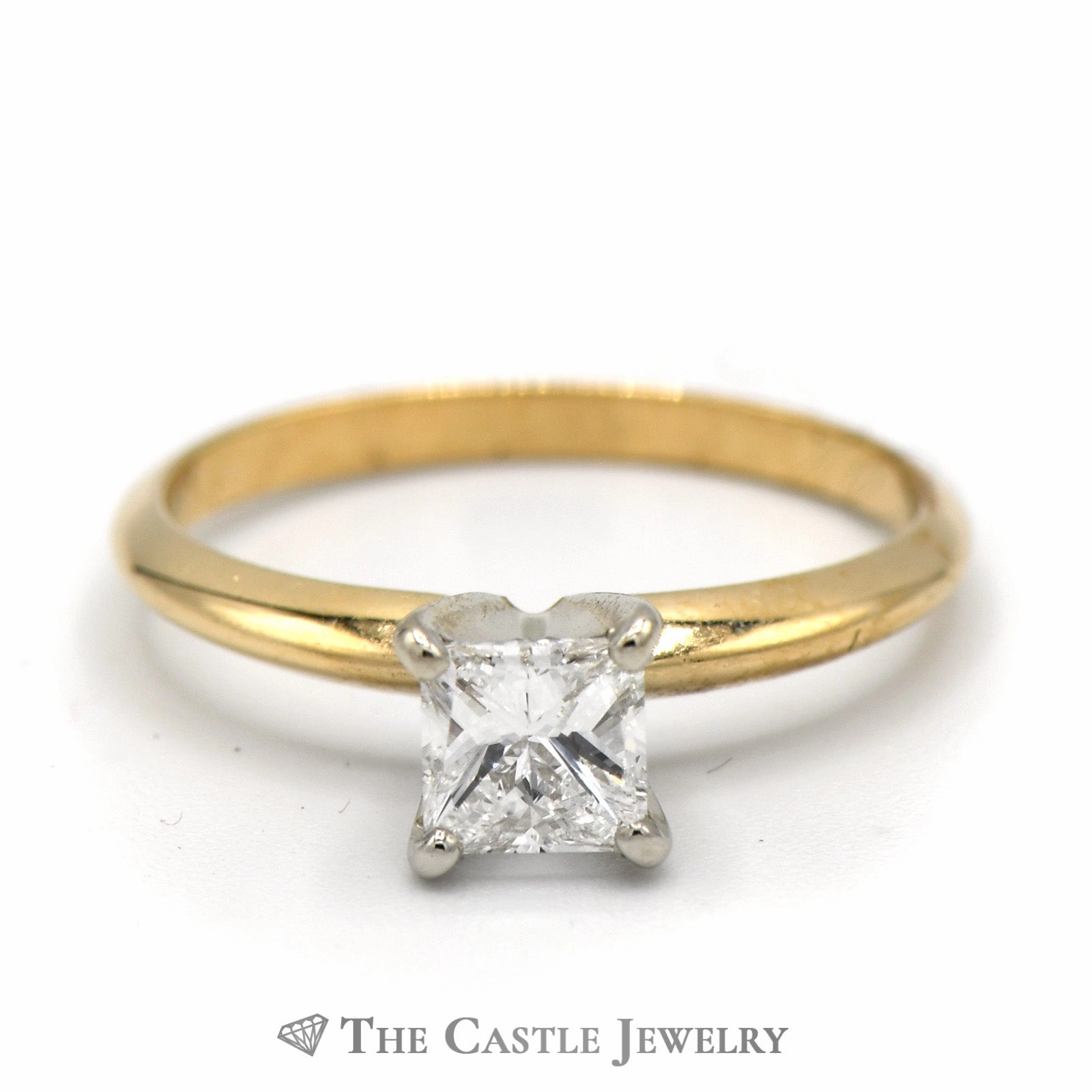Delicate Product Geometric Pattern 1/2ct Princess Cut Diamond Solitaire Engagement Ring in 14k Yellow Gold