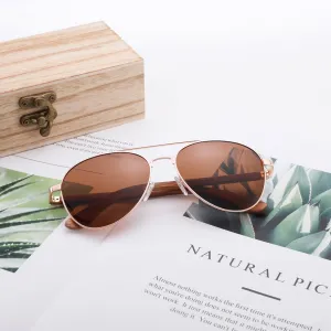 Real Zebra Wood Silver Framed Classic Aviator Sunglasses by WUDN