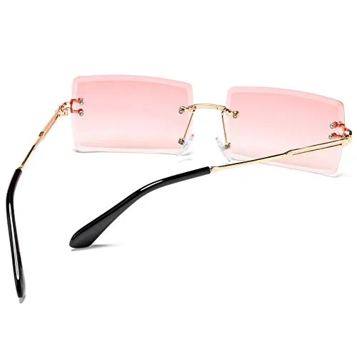 Rectangle Sunglasses for Men/Women Small Rimless Square Shade Eyewear (Gradient Pink)