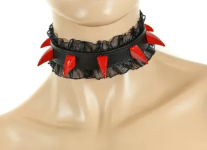 Red ClawSpike Choker With Lace Edge