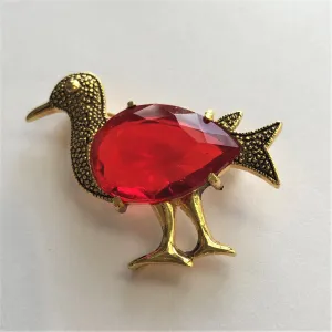 Red Crystal Duck Brooch