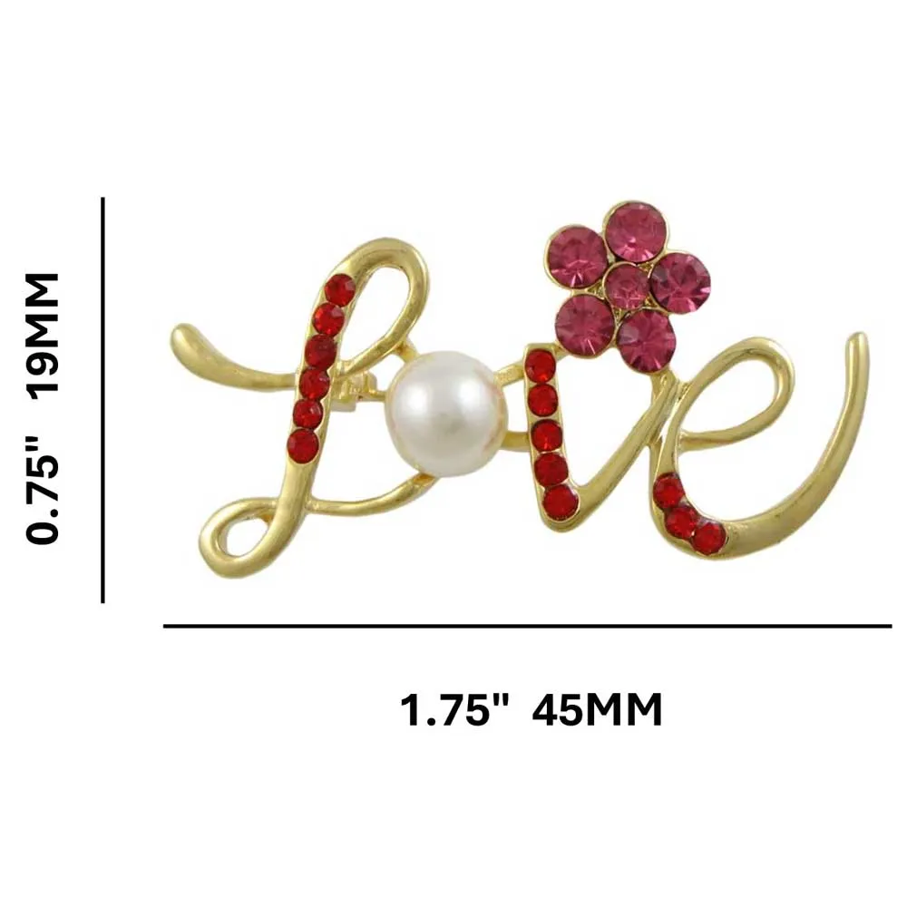 Red Crystal Love with Pearl and Crystal Daisy Brooch Pin - PRF412