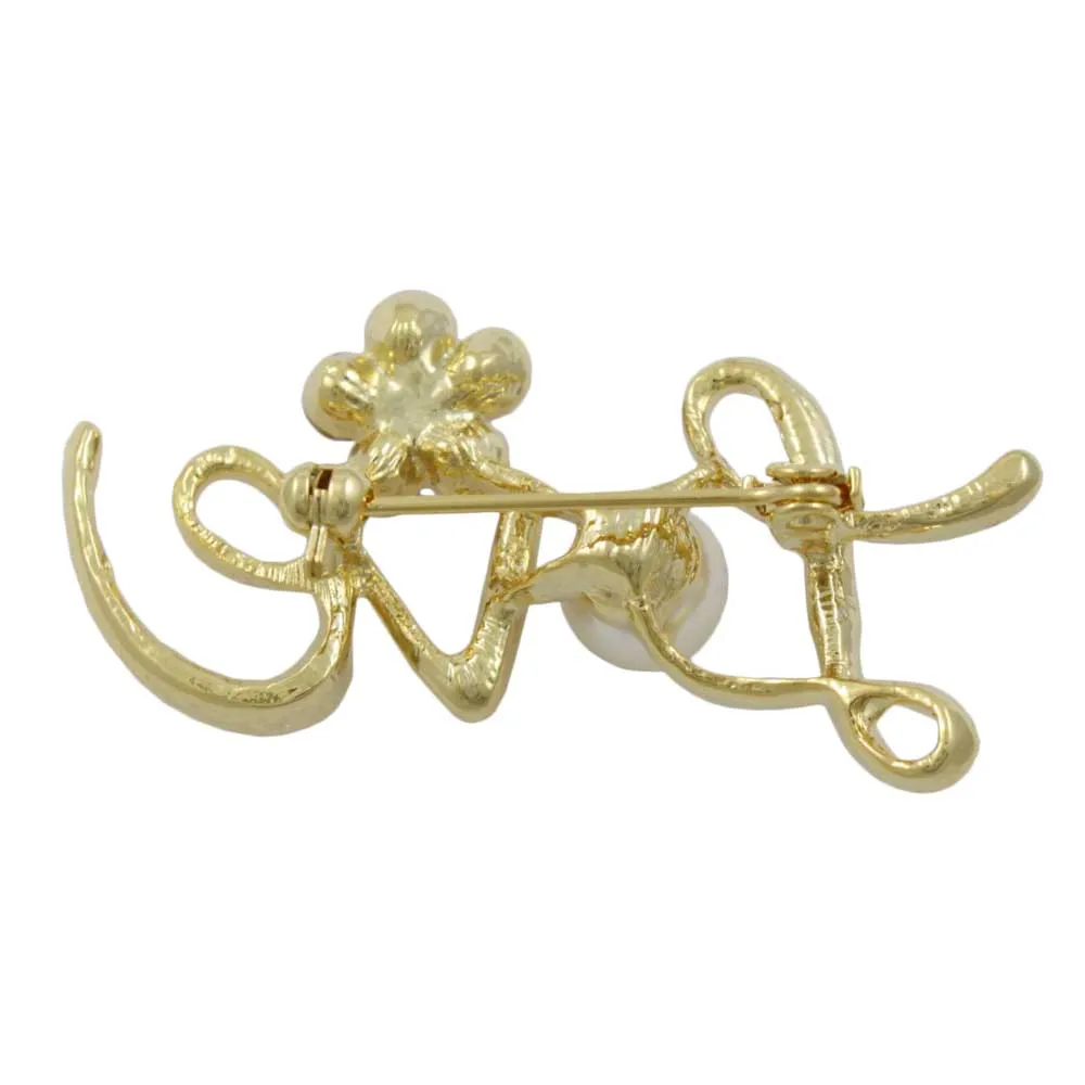 Red Crystal Love with Pearl and Crystal Daisy Brooch Pin - PRF412