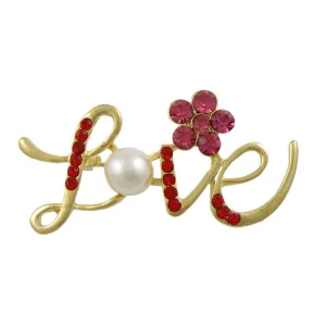 Red Crystal Love with Pearl and Crystal Daisy Brooch Pin - PRF412