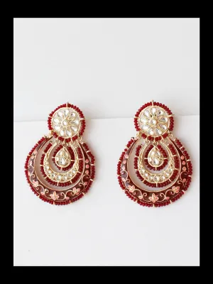 Red Enamel Floral Kundan Chandbali