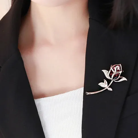 Red rose - 14K rose gold-plated brooch