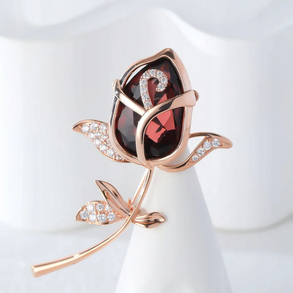 Red rose - 14K rose gold-plated brooch