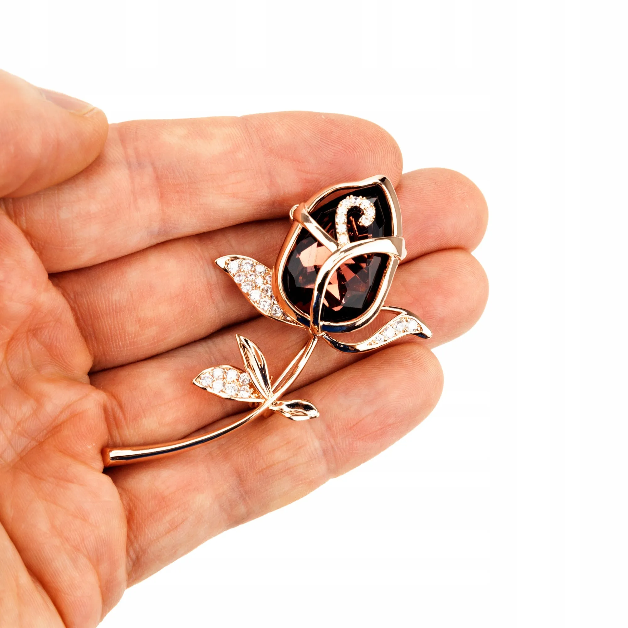 Red rose - 14K rose gold-plated brooch