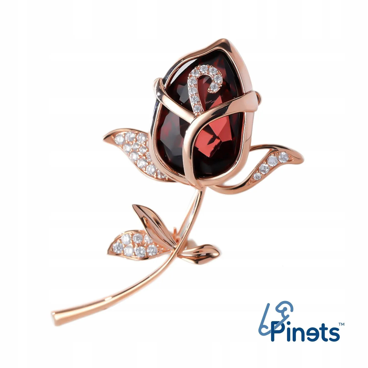 Red rose - 14K rose gold-plated brooch