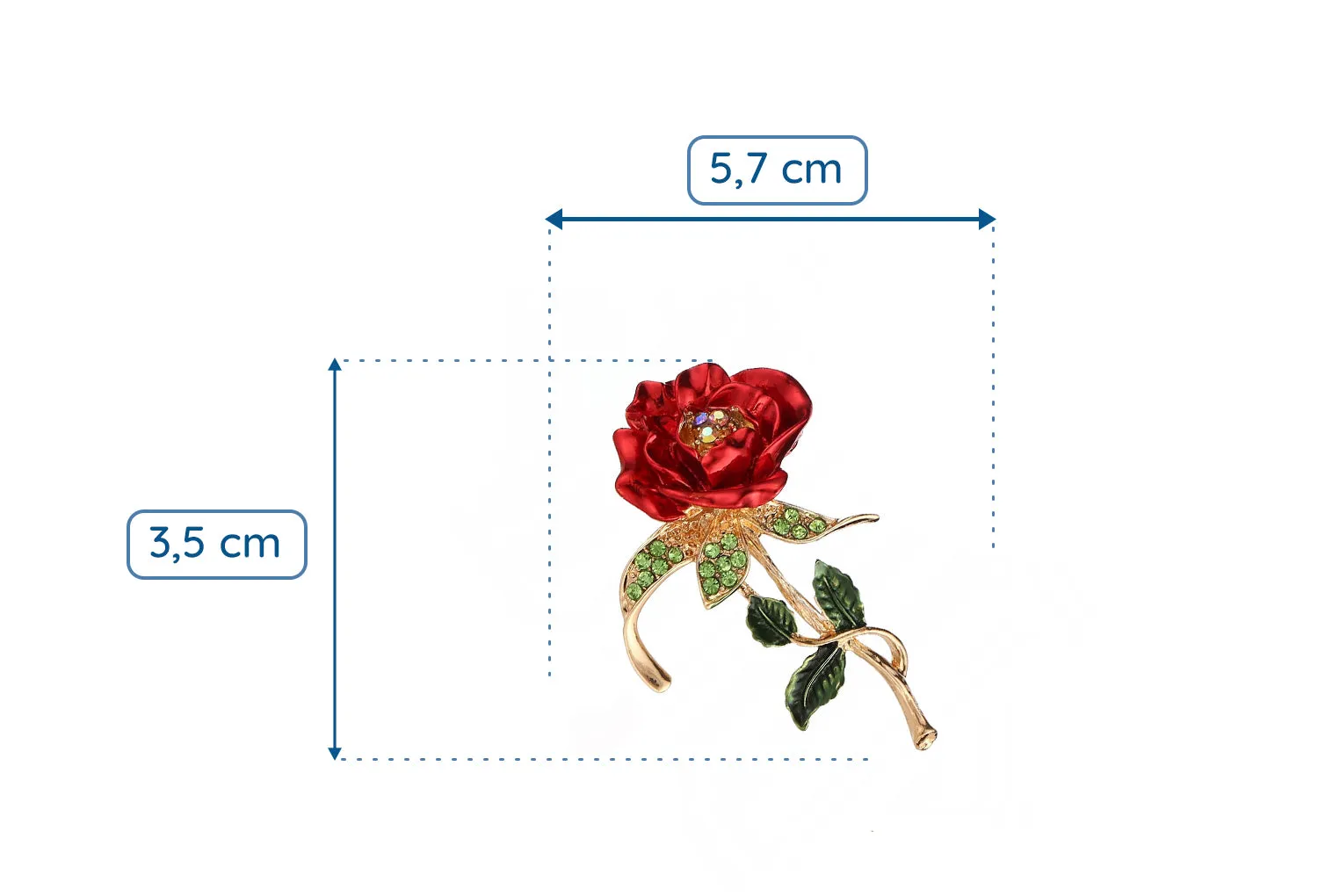 Red Rose Flower Brooch with Zircons