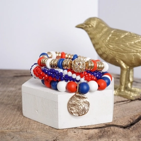 Pleasant Meld Unwavering Combinations Red White and Blue Beaded Coin Bracelet Set