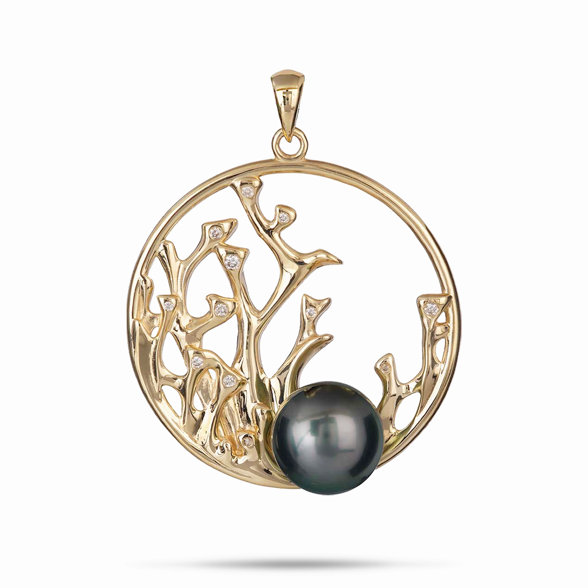 Reefs Tahitian Black Pearl Pendant in Gold with Diamonds - 30mm Glam Pairing