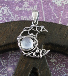 Wire-Wrapped Crescent Moon Pendant w/ Moonstone Cabochon Handcrafted Touch