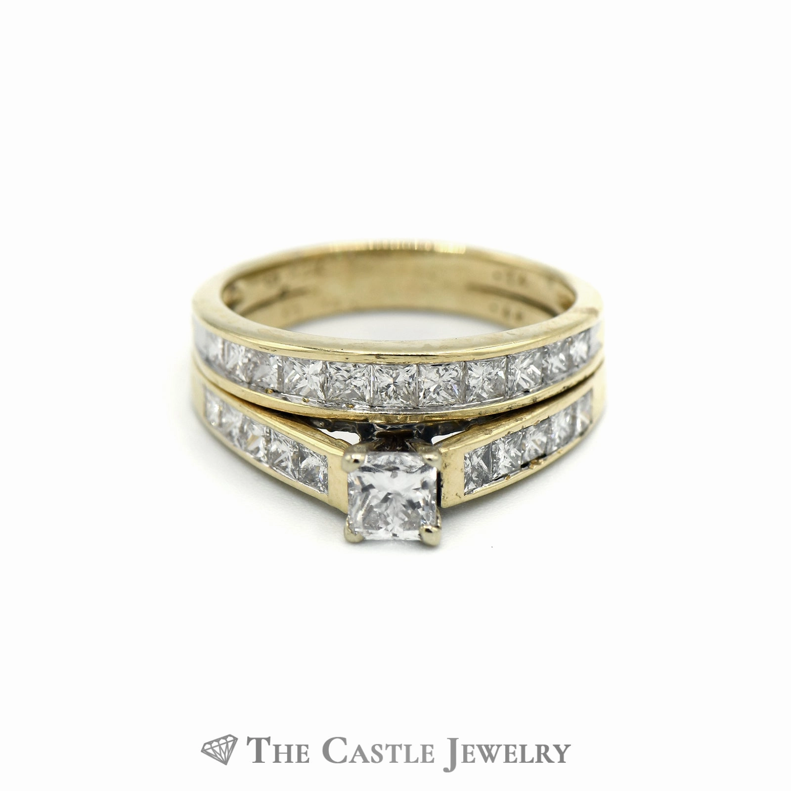 2CTTW 14KT Yellow Gold Princess Cut Bridal Set Diamond Ring Fantastic Art