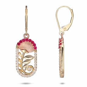 Valentine Gift ???hi?a Lehua Ruby Earrings in Two Tone Gold with Diamonds - 24mm