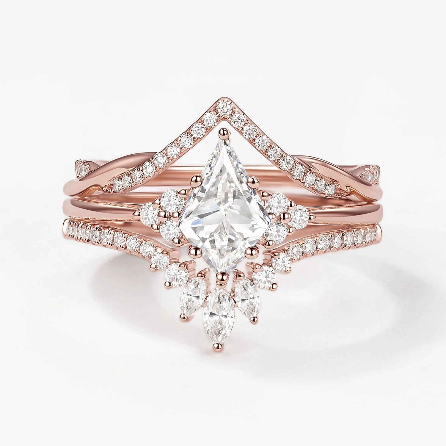 Kite Lab Grown Diamond Engagement Ring Set 3pcs - Trigon Polished Piece Holiday look