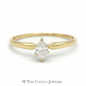 Classic Trinket Hypoallergenic Object Marquise Solitaire Diamond Engagement Ring in 14K Yellow Gold