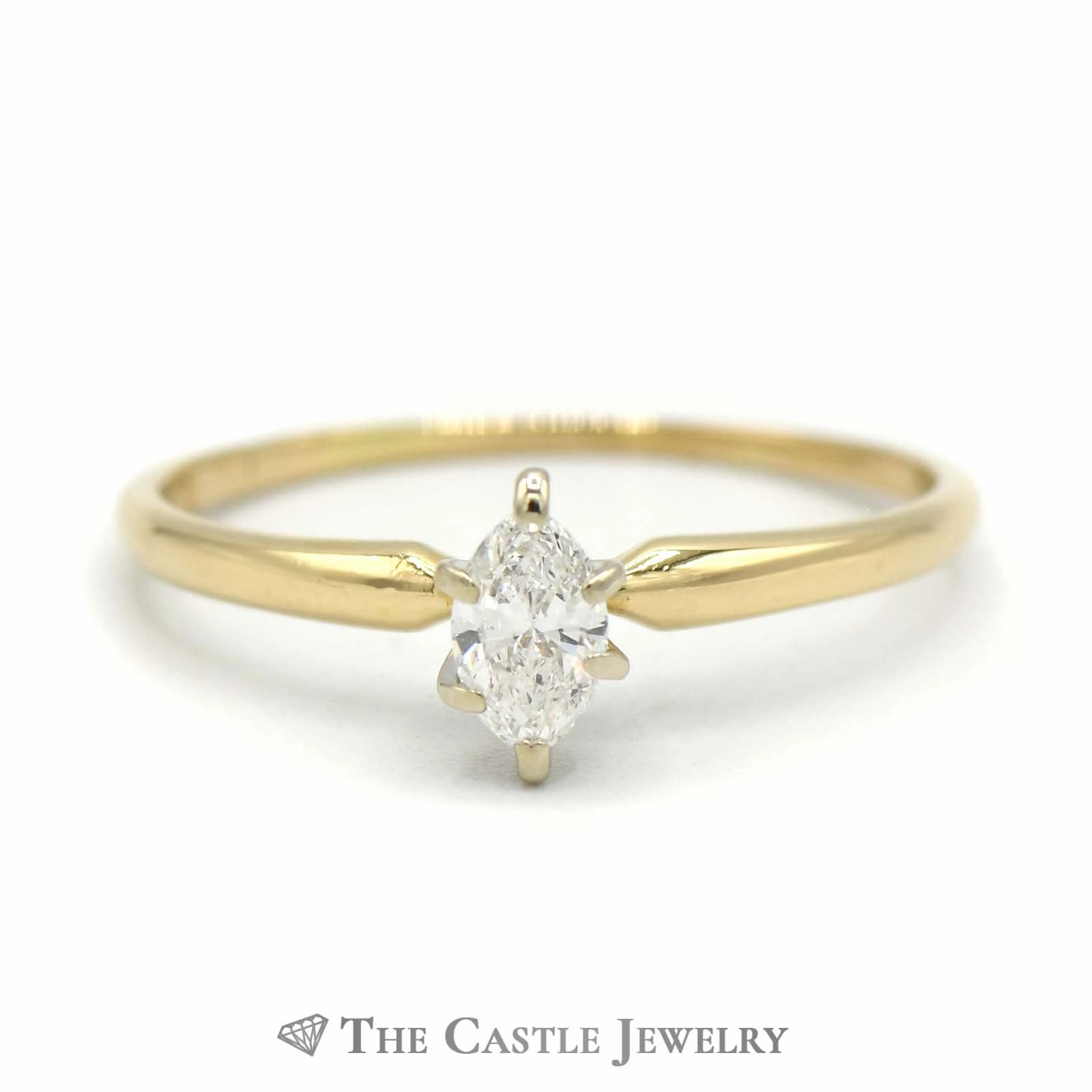 Classic Trinket Hypoallergenic Object Marquise Solitaire Diamond Engagement Ring in 14K Yellow Gold