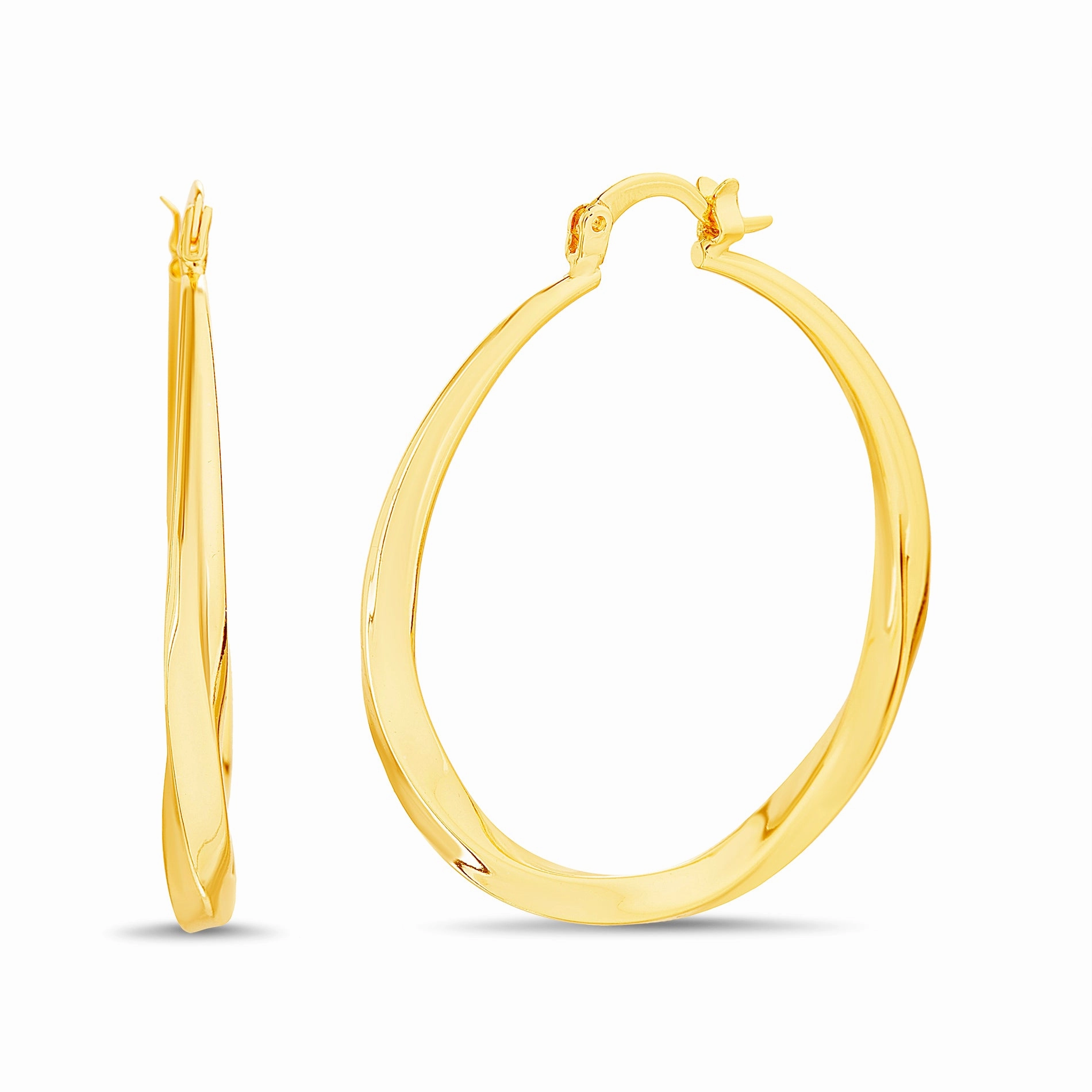 Polished Twisted Hinge Hoop Earrings in Yellow Gold or Rhodium Plated Brass Vintage-Inspired Piece Business Accent