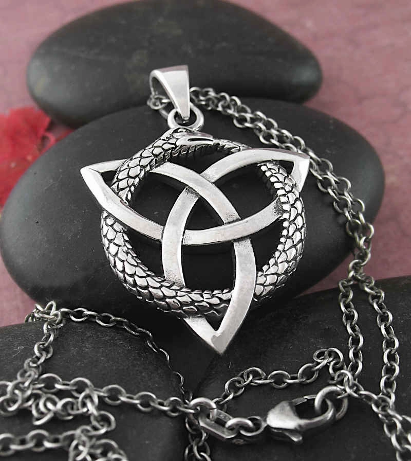 Interwoven Ouroboros and Celtic Triquetra Knot Pendant Affordable Jewelry