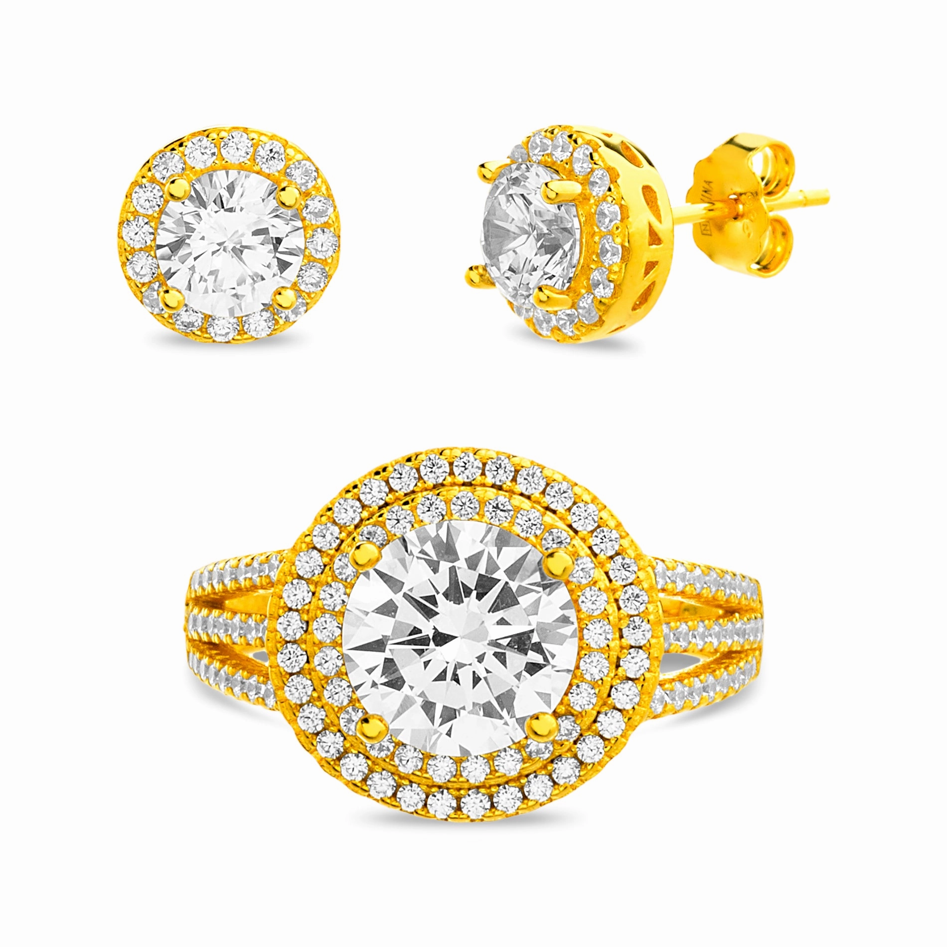 Lesa Michele Sterling Silver Simulated Diamond Halo Stud Earrings and Ring Box Set Oval Piece Charming Embellishment