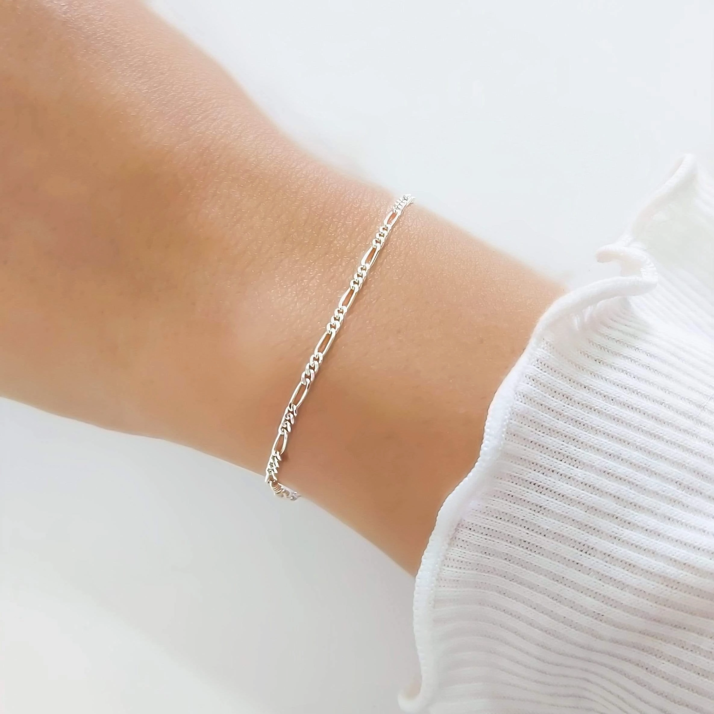 Sisterhood Bond Newly Sighted Dainty Minimalist Sterling Silver Figaro Chain Bracelet for Women