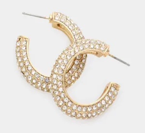 Remi - Rhinestone Oval Hoop Earrings (Gold)