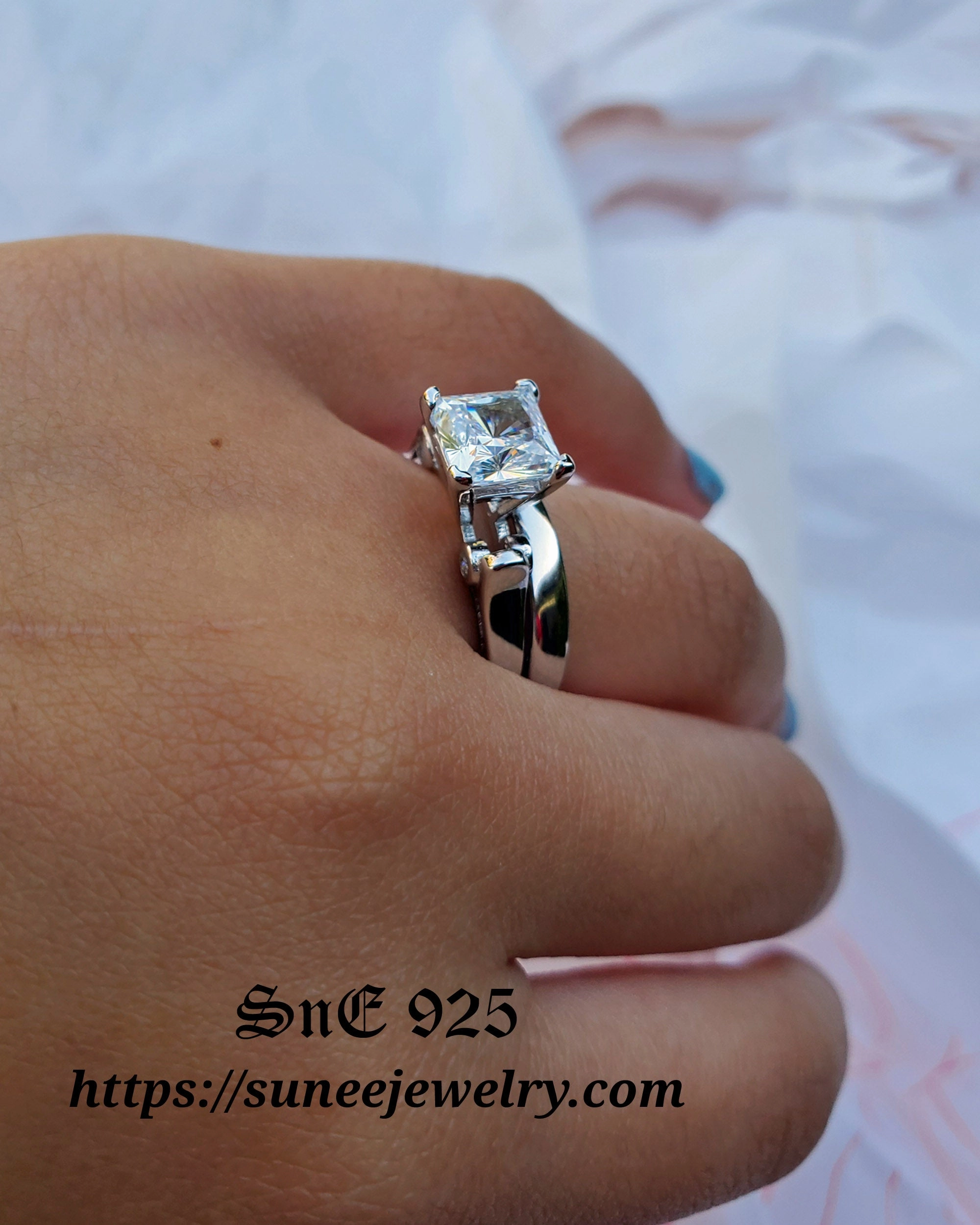 2.7ct Princess Cut 2 pcs Engagement Ring Set Bridal Ring Diamond Simulated 925 Sterling Silver Wedding Ring Set SKU:00168 Branded Ornament Modern Wear