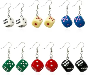 Resin 3D Dice Drop Earrings for Women Men Night Club Party Jewelry