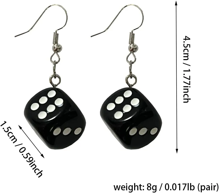 Resin 3D Dice Drop Earrings for Women Men Night Club Party Jewelry
