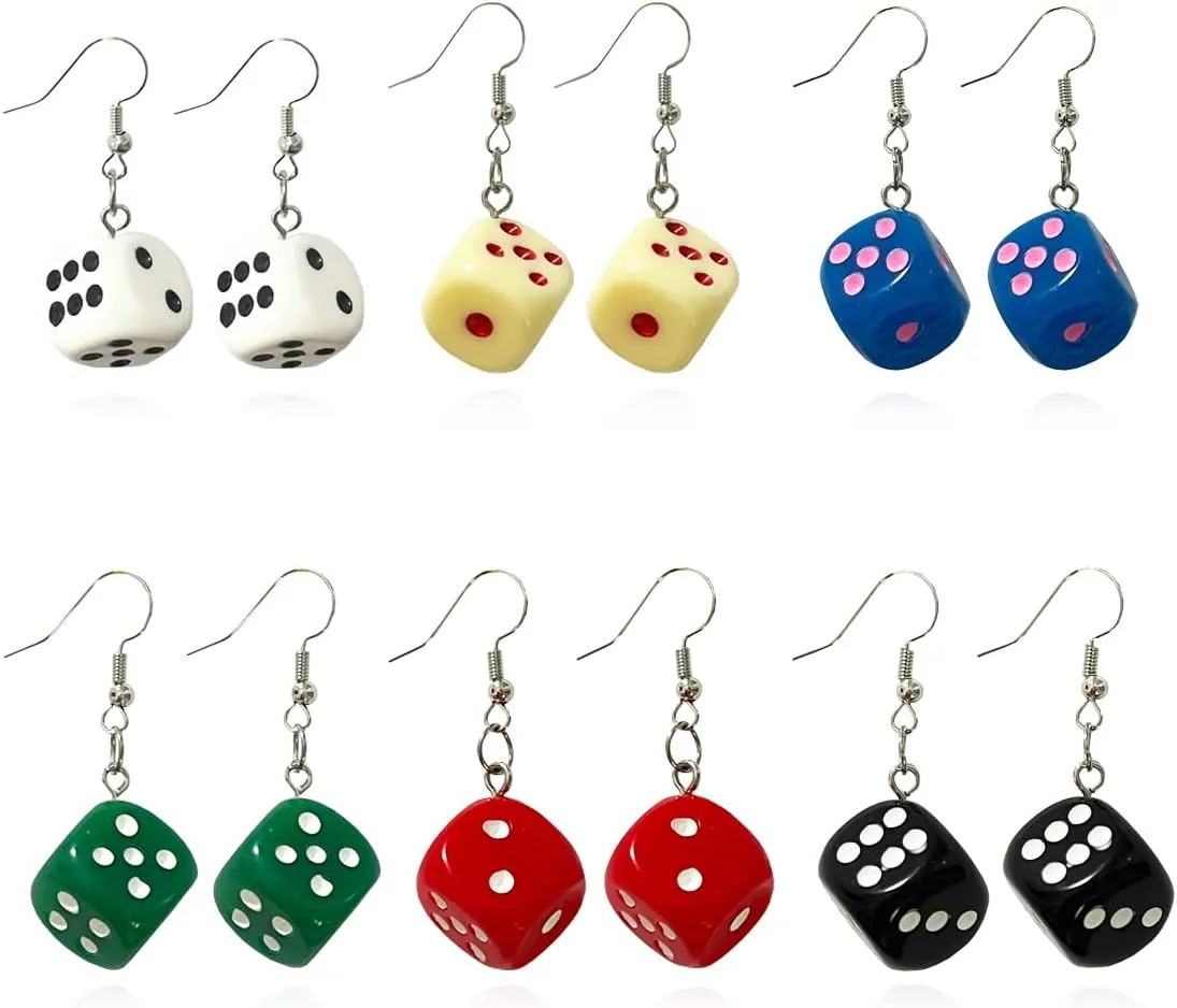 Resin 3D Dice Drop Earrings for Women Men Night Club Party Jewelry