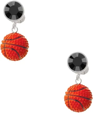 Resin Basketball - Black Crystal Clip on Earrings