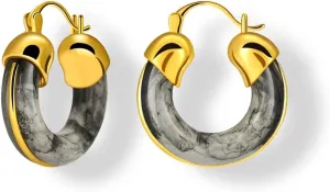 Resin Hoops Earrings for Women - Statement Loop Earings Hypoallergenic Nickel Free, U Shape Latch Back Earings for Sensitive Earlobes