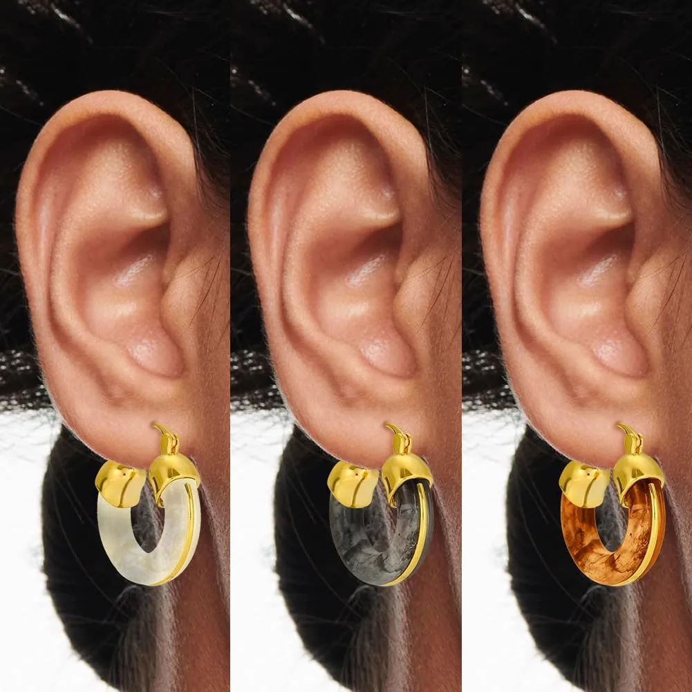 Resin Hoops Earrings for Women - Statement Loop Earings Hypoallergenic Nickel Free, U Shape Latch Back Earings for Sensitive Earlobes